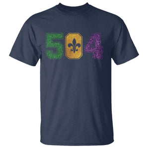 Mardi Gras 504 Nola New Orleans Louisiana T Shirt Glitter Print Fleur de Lis TS10 Navy Print Your Wear