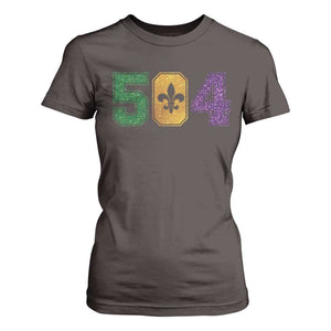 Mardi Gras 504 Nola New Orleans Louisiana T Shirt For Women Glitter Print Fleur de Lis TS10 Dark Chocolate Print Your Wear