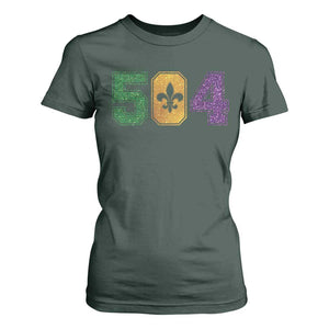 Mardi Gras 504 Nola New Orleans Louisiana T Shirt For Women Glitter Print Fleur de Lis TS10 Dark Forest Green Print Your Wear
