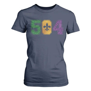 Mardi Gras 504 Nola New Orleans Louisiana T Shirt For Women Glitter Print Fleur de Lis TS10 Navy Print Your Wear