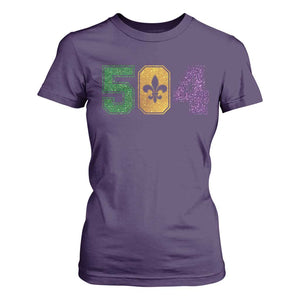 Mardi Gras 504 Nola New Orleans Louisiana T Shirt For Women Glitter Print Fleur de Lis TS10 Purple Print Your Wear
