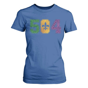 Mardi Gras 504 Nola New Orleans Louisiana T Shirt For Women Glitter Print Fleur de Lis TS10 Royal Blue Print Your Wear