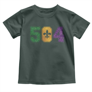 Mardi Gras 504 Nola New Orleans Louisiana Toddler T Shirt Glitter Print Fleur de Lis TS10 Dark Forest Green Print Your Wear