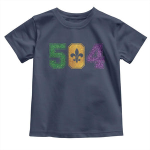 Mardi Gras 504 Nola New Orleans Louisiana Toddler T Shirt Glitter Print Fleur de Lis TS10 Navy Print Your Wear