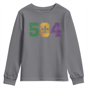 Mardi Gras 504 Nola New Orleans Louisiana Youth Sweatshirt Glitter Print Fleur de Lis TS10 Charcoal Print Your Wear