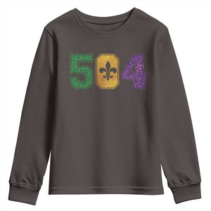 Mardi Gras 504 Nola New Orleans Louisiana Youth Sweatshirt Glitter Print Fleur de Lis TS10 Dark Chocolate Print Your Wear