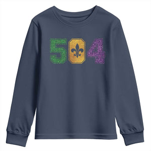 Mardi Gras 504 Nola New Orleans Louisiana Youth Sweatshirt Glitter Print Fleur de Lis TS10 Navy Print Your Wear