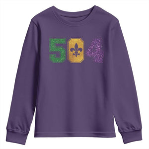 Mardi Gras 504 Nola New Orleans Louisiana Youth Sweatshirt Glitter Print Fleur de Lis TS10 Purple Print Your Wear