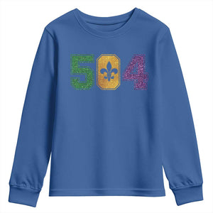 Mardi Gras 504 Nola New Orleans Louisiana Youth Sweatshirt Glitter Print Fleur de Lis TS10 Royal Blue Print Your Wear