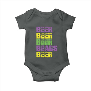 Funny Mardi Gras Baby Onesie Retro Beer Beads Fat Tuesday Festival Celebration TS10 Dark Heather Print Your Wear