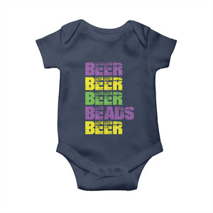Funny Mardi Gras Baby Onesie Retro Beer Beads Fat Tuesday Festival Celebration TS10 Navy Print Your Wear