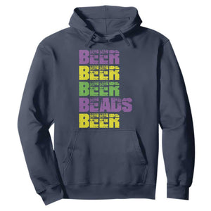 Funny Mardi Gras Hoodie Retro Beer Beads Fat Tuesday Festival Celebration TS10 Navy Print Your Wear