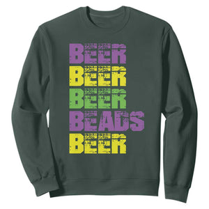 Funny Mardi Gras Sweatshirt Retro Beer Beads Fat Tuesday Festival Celebration TS10 Dark Forest Green Print Your Wear