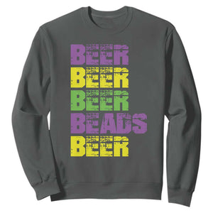 Funny Mardi Gras Sweatshirt Retro Beer Beads Fat Tuesday Festival Celebration TS10 Dark Heather Print Your Wear