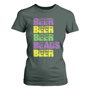 Funny Mardi Gras T Shirt For Women Retro Beer Beads Fat Tuesday Festival Celebration TS10 Dark Forest Green Print Your Wear