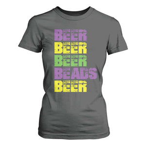 Funny Mardi Gras T Shirt For Women Retro Beer Beads Fat Tuesday Festival Celebration TS10 Dark Heather Print Your Wear