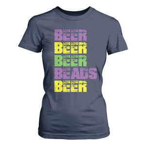 Funny Mardi Gras T Shirt For Women Retro Beer Beads Fat Tuesday Festival Celebration TS10 Navy Print Your Wear