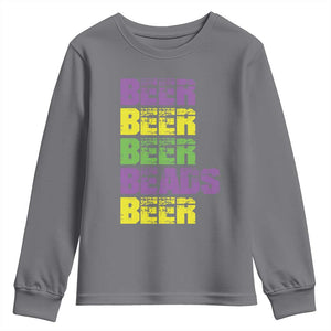 Funny Mardi Gras Youth Sweatshirt Retro Beer Beads Fat Tuesday Festival Celebration TS10 Charcoal Print Your Wear