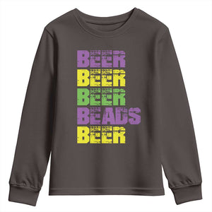 Funny Mardi Gras Youth Sweatshirt Retro Beer Beads Fat Tuesday Festival Celebration TS10 Dark Chocolate Print Your Wear
