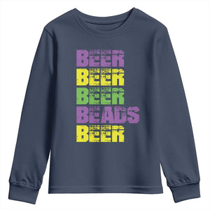 Funny Mardi Gras Youth Sweatshirt Retro Beer Beads Fat Tuesday Festival Celebration TS10 Navy Print Your Wear