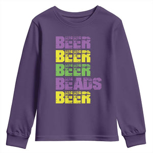 Funny Mardi Gras Youth Sweatshirt Retro Beer Beads Fat Tuesday Festival Celebration TS10 Purple Print Your Wear