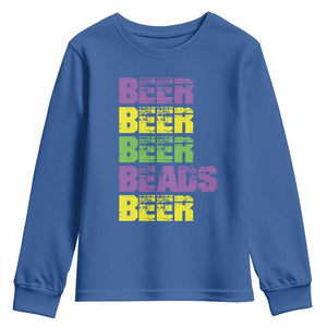 Funny Mardi Gras Youth Sweatshirt Retro Beer Beads Fat Tuesday Festival Celebration TS10 Royal Blue Print Your Wear