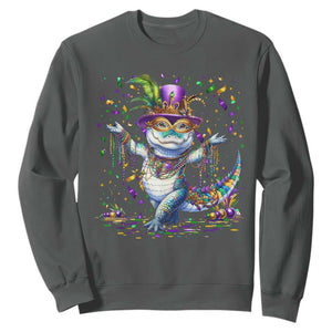 Mardi Gras Crocodile Sweatshirt Mardigator Alligator Costume Carnival New Orleans Louisiana TS10 Dark Heather Print Your Wear
