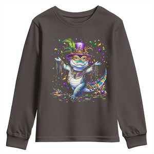 Mardi Gras Crocodile Youth Sweatshirt Mardigator Alligator Costume Carnival New Orleans Louisiana TS10 Dark Chocolate Print Your Wear