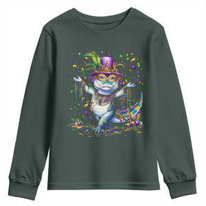 Mardi Gras Crocodile Youth Sweatshirt Mardigator Alligator Costume Carnival New Orleans Louisiana TS10 Dark Forest Green Print Your Wear