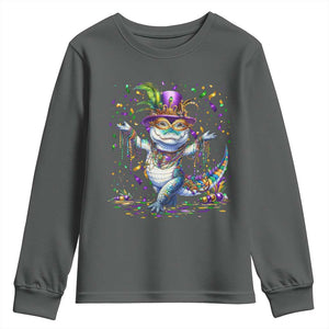 Mardi Gras Crocodile Youth Sweatshirt Mardigator Alligator Costume Carnival New Orleans Louisiana TS10 Dark Heather Print Your Wear