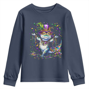 Mardi Gras Crocodile Youth Sweatshirt Mardigator Alligator Costume Carnival New Orleans Louisiana TS10 Navy Print Your Wear
