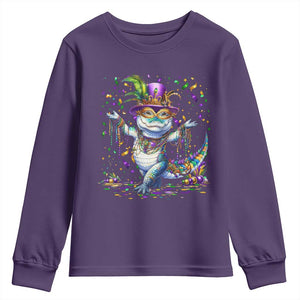 Mardi Gras Crocodile Youth Sweatshirt Mardigator Alligator Costume Carnival New Orleans Louisiana TS10 Purple Print Your Wear