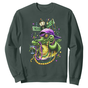 Mardi Gras Alligator Costume Sweatshirt Mardigator Crocodile Carnival New Orleans Louisiana TS10 Dark Forest Green Print Your Wear