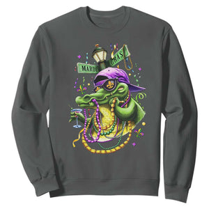 Mardi Gras Alligator Costume Sweatshirt Mardigator Crocodile Carnival New Orleans Louisiana TS10 Dark Heather Print Your Wear