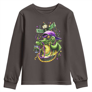 Mardi Gras Alligator Costume Youth Sweatshirt Mardigator Crocodile Carnival New Orleans Louisiana TS10 Dark Chocolate Print Your Wear