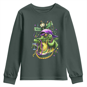 Mardi Gras Alligator Costume Youth Sweatshirt Mardigator Crocodile Carnival New Orleans Louisiana TS10 Dark Forest Green Print Your Wear
