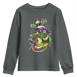 Mardi Gras Alligator Costume Youth Sweatshirt Mardigator Crocodile Carnival New Orleans Louisiana TS10 Dark Heather Print Your Wear