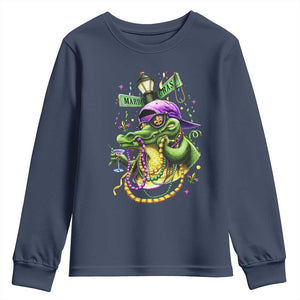 Mardi Gras Alligator Costume Youth Sweatshirt Mardigator Crocodile Carnival New Orleans Louisiana TS10 Navy Print Your Wear