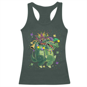 Happy Mardi Gras Alligator Racerback Tank Top Mardigator Crocodile Dancing New Orleans Louisiana TS10 Dark Forest Green Print Your Wear