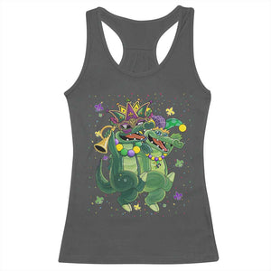 Happy Mardi Gras Alligator Racerback Tank Top Mardigator Crocodile Dancing New Orleans Louisiana TS10 Dark Heather Print Your Wear