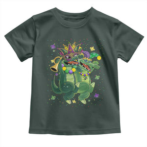 Happy Mardi Gras Alligator Toddler T Shirt Mardigator Crocodile Dancing New Orleans Louisiana TS10 Dark Forest Green Print Your Wear