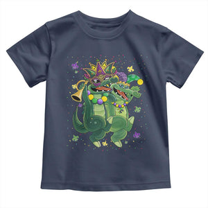 Happy Mardi Gras Alligator Toddler T Shirt Mardigator Crocodile Dancing New Orleans Louisiana TS10 Navy Print Your Wear