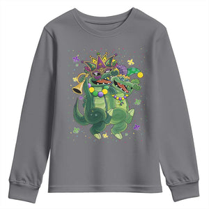 Happy Mardi Gras Alligator Youth Sweatshirt Mardigator Crocodile Dancing New Orleans Louisiana TS10 Charcoal Print Your Wear