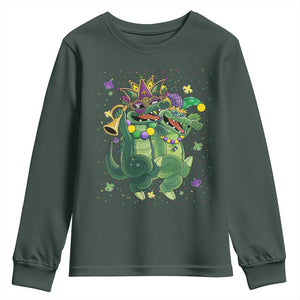 Happy Mardi Gras Alligator Youth Sweatshirt Mardigator Crocodile Dancing New Orleans Louisiana TS10 Dark Forest Green Print Your Wear