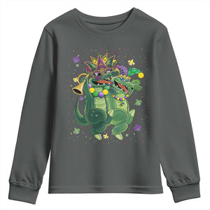 Happy Mardi Gras Alligator Youth Sweatshirt Mardigator Crocodile Dancing New Orleans Louisiana TS10 Dark Heather Print Your Wear