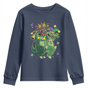 Happy Mardi Gras Alligator Youth Sweatshirt Mardigator Crocodile Dancing New Orleans Louisiana TS10 Navy Print Your Wear