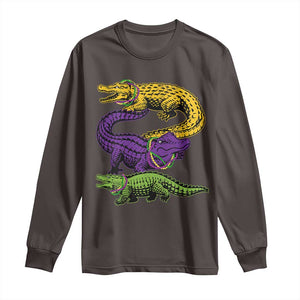 Aligator Crocodiles Louisiana Mardi Gras Long Sleeve Shirt TS10 Dark Chocolate Print Your Wear