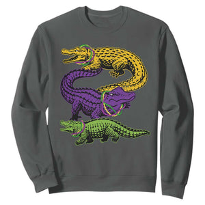 Aligator Crocodiles Louisiana Mardi Gras Sweatshirt TS10 Dark Heather Print Your Wear