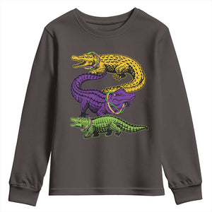 Aligator Crocodiles Louisiana Mardi Gras Youth Sweatshirt TS10 Dark Chocolate Print Your Wear
