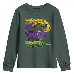 Aligator Crocodiles Louisiana Mardi Gras Youth Sweatshirt TS10 Dark Forest Green Print Your Wear
